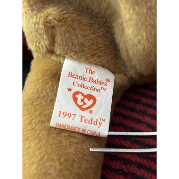 1997 Ty Holiday Teddy Bear 4200 Beanie Baby 9" Brown Christmas Plush Toy - Picture 7 of 8